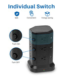 Power Strip Tower by KOOSLA, [15A 1500J] Surge Protector - 12 AC Multiple Outlets & 6 USB Ports KOOSLA