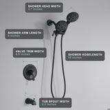 FROPO Black Shower Faucet Set with Tub Spout - Tub and Shower Faucet Combo| Dual 2 in 1 Shower System with Handheld Showerhead 3-way Water Diverter Shower Trim Kit(Pressure Balancing Valve Included)