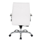 Office Star 7200 Series Deluxe Executive Faux Leather Office Desk Chair with Polished Aluminum Base and Padded Loop Arms, Mid-Back, Dillon Snow