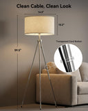 JOOFO Tripod Floor Lamp with Fabric Shade, Crystal-Style Acrylic & Metal Pole Design, Stepless Dimmable Standing Floor Lamp with Remote Control, Mid-Century Style for Living Room Bedroom,Satin Nickel
