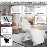 V VDLONSY Facial Chair with Wheels and 10X Magnifying Floor Lamp Esthetician Light 73inch Tattoo Chair with Stool Adjustable Tattoo Bed for Artist Facial Bed for Spa Beauty White