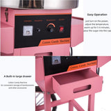 ZHAIUPON Cotton Candy Machine Commercial with Cart, 110V Electric Pink Cotton Candy Maker with Stainless Steel Bowl, Drawer for Family Party, Birthday