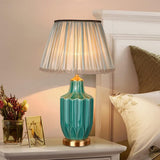 Desk Lamp Bedroom Bedside Lamp Green Glazed Ceramic Table Lamp Minimalist European-Style Table Lamp Large Table Lamps for Living Room Office Nightstand Lamp