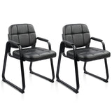 CLATINA Office Reception Guest Chair with Bonded Leather Padded Arm Rest, Ergonomic Guest Chair for Waiting Room Lobby Meeting Church Conference School, Black, 4 Pack