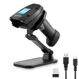 ONEWSCAN Barcode Scanner Wireless, 1D Laser Bar Code Scanners with Stand 2.4G Wireless & USB Wired Connection Plug and Play 2 in 1 Handheld Barcode Reader with Screen