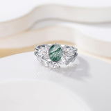 1.5 ct Moss Agate Engagement Ring Set Ovel shape Moss Agate Wedding Ring Set Gold For Valentines day Chirstomas (white gold)