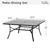 PHI VILLA Square Outdoor Table for 8, Black Metal Table w/Umbrella Hole