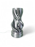MAKER 3D Twist Spiral Table Lamp in Silver - Handmade 3D Printed Shadow Projection Night Light, Dimmable USB LED Bedside Accent Lamp for Bedroom, Nursery and Office Desk Decor