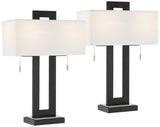 360 Lighting Neil 26" High Rectangular Rustic Modern Table Lamps Set of 2 USB Port Pull Chain Black Metal White Shade Living Room Charging Bedroom Bedside Nightstand House Office Entryway