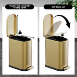 KSSKSS 2.6 Gallon Slim Bathroom Trash Can with Soft Close Foot Pedal, 10L Stainless Steel Garbage Can with Removable Liner Bucket, for Narrow Spaces, Bedroom, Gold