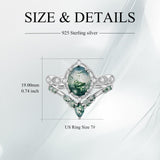 Oseew Natural Moss Agate Ring for Women 2CT Oval Cut 2 Pieces Engagement Ring Set 10K/14K/18K Solid Gold/Sterling Silve Personalized Wedding Leaf Vintage Bridal Promise Ring for Women