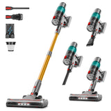 Cordless Vacuum Cleaner: Portable 6-in-1 Stick Vacuum with Anti-Tangle Brush, LED Headlight, Self-Standing, HD display, Rechargeable Vacuum for Pet Hair, Low-Pile Carpet and Hardwood Floor-Green