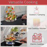Stainless Steel Camping Kitchen Cookware Set - Frying Pan With Detachable Handle - Nesting Pots for Backpacking, Camp, and RV Cooking - 6 Piece Mess Kit - 1.5L Frypan, 1.5L Small Pot & 3.5L Medium Pot