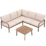 YURDAFY L-Shaped Aluminum Patio Furniture Set with Coffee Table, Outdoor Sectional Sofa with 4.8" Thick Cushions, Modern Patio Conversation Set for Backyard, Porch & Balcony, Beige