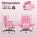 Criss Cross Office Chair with Foot Rest, Big and Tall Office Desk Chair with Flip Armrests for Pets & Cross Legged Sitting, Comfy Executive Ergonomic Reclining Computer Gaming Vanity Chairs, Pink