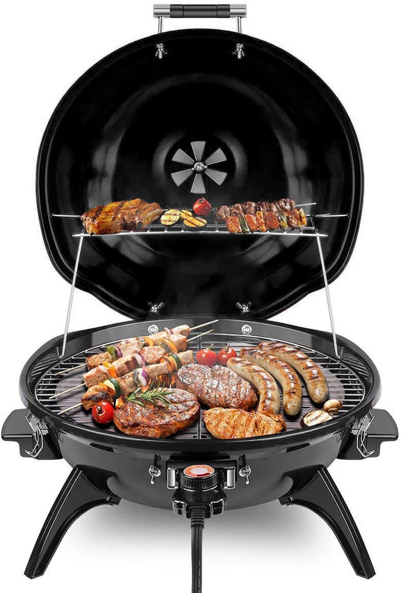 1600W Electric Indoor/Outdoor Grill - 15-Serving Removable Stand BBQ with Double Layer Design for Countertops (Black) Techwood