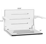 Seachrome Silhouette Comfort Folding Wall Mount Shower Bench Seat with Arms, White Seat with White Frame