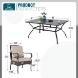 MFSTUDIO 7 PCS Patio Dining Set, Rectangular Metal Table, Rattan Chairs