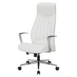 Office Star Products Antimicrobial Fabric High-Back Commercial Office Chair, Channel Tufting with Lumbar Support, Fixed Padded Aluminum Arms, Chrome Base, Dillon Snow White Fabric