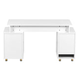 Techni Mobili 57"W Computer Desk w/ 3 Drawers & Storage Cabinet, White/Gold