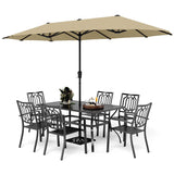 PHI VILLA 8 PCS Patio Dining Set w/ 13ft Umbrella(Beige)