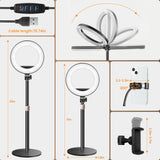 MACTREM 10“ Desk Ring Light with Stand, Desktop LED Circle Halo Light with Phone Holder for Computer Zoom Meeting, Laptop Light for Conference Video Calls, Live Streaming, Podcast, Selfie, Makeup