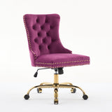 Purple Velvet Vanity Chair with Wheels, Armless Home Office Desk Chairs