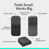 Logitech Mobi Fold Foldable Wireless Mouse with Quiet Click, Graphite