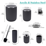 Boperzi Bathroom Accessories Set Complete: 8pc Bathroom Accessory Set with Trash Can 2pc for Floor/Counter, Toilet Brush, Soap Dispenser, Toothbrush Holder, Adhesive Hook, Grey Modern Bathroom Set