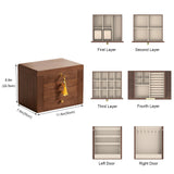 Homruilink Black Walnut Wooden Jewelry Box, Wood Jewelry Organizer with 2 Side Doors Mirror Lockable Classical Style for Watch Necklace Ring Earring Storage Gifts-4 Layer
