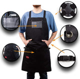 JAYCEE GRILLIN & CHILLIN Perfect Apron for BBQ, Grill, Chef, Hobby and Workshop w/Gray and Black US Flag. 5 Pockets, Cross-Back, Quick-release, 2 Tool Loops. 10 oz. Cotton.. Apron for men and women