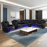Power Recliner Sofa Sectional Sofa with LED Light for Living Room, Air Leather Reclining Corner Sectional Sofa Set