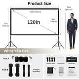 Projector Screen with Stand, 120 inch Portable and Foldable Indoor Outdoor Projection Screen wootfairy