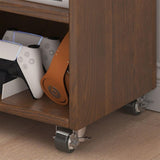 b89PvQuQt Office Cabinet File Cabinet Under Solid Wood Desk, Mobile Storage Side with Wheel, Low Office, Small Bookcase Shelf(Brown)