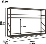Woskar Wall Mounted Wine Rack 2 Tier, Metal Bar Liquor Shelves and Glass Holder,Wall Bar Shelf Wine Display Storage Holder (31.4×7.8×26in)