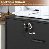 SEDETA 2 Drawer File Cabinet with Lock & Charging Station, Filing Cabinet Fits Letter, Legal, A4 Size, Wood File Cabinets, Black
