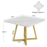 Tribesigns Square Dining Table, 31.5" Modern Dinner Table with Metal Base, Kitchen Table for Dining Room, Small Space, Apartment, White & Gold (6pcs)