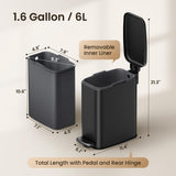 Bathroom Trash Can with Lid Soft Close, 6L/1.6 Gallon Stainless Steel Slim Garbage Can with Foot Pedal
