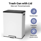 GAOMON Kitchen Dual Trash Can and Recycling Bin, 2 x 8 Gallon Stainless Steel Trash Can, 60 Liter, Removable Inner Bin and Soft Close Lid, Suitable for Home, Office, Business - White