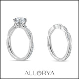 ALLORYA 925 Sterling Silver Solitaire Twisted Bridal Ring Set for Women with 0.49 ctw, Center (1/4 ct) & Side (0.24 ct) Round Lab Grown White Diamond, Size 5