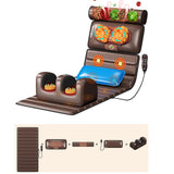 Shiatsu Full Body Heat Massage Mat with 10 Vibrating Motors & Neck Pillow for Ultimate Muscle Relaxation - Brown Leather Massage Therapy Essential