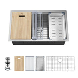 30 Inch Undermount Kitchen Sink 16 Gauge Stainless Steel Ledge Workstation Sink Round Corners Deep Single Bowl Kitchen Sinks with Accessories 30"x19"x10"