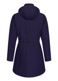 ATLASLAVA Rain Jacket Women Waterproof Long Lightweight Raincoat Hooded Windbreaker Outdoor Trench Coat NAVY BLUE XL