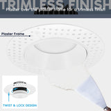 LUXRITE 3 Inch Trimless LED Recessed Light with Junction Box, 5CCT Selectable 2700K-5000K, 10W, 750LM, Dimmable, Wet & IC Rated, Canless Downlight, ETL Listed, New Construction and Remodel (6 Pack)