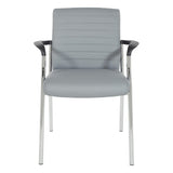 Office Star FL Series Faux Leather Padded Guest Chair with Built-in Lumbar Support, Charcoal Grey with Chrome Frame