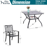 PHI VILLA Patio Dining Set, 4 Stackable Chairs& Square Metal Table