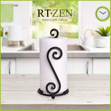 RTZEN Matte Black Paper Towel Holder Countertop - Decorative Farmhouse Paper Towel Roll Holder - Rustic Metal Modern Stand for Kitchen or Bathroom (Swirl)