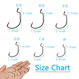 Afmivs Worm Hooks for Bass Fishing Hooks, 110pcs Bass Hooks Fishing, 6 Sizes Fishing Hooks Freshwater, Eagle Claw Hooks #1 1/0 2/0 3/0 4/0 5/0 Black High Carbon Steel with Portable Plastic Box