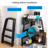 OCKULT Over Sink Dish Drying Rack, Foldable Corner Sink Drying Rack, 3-Layer Dish Rack,Multifunctional Counter Organizer Shelf, 54*30cm, Black