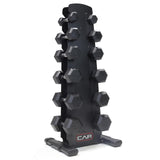 CAP 210 LB Rubber Coated Hex Dumbbell Hand Weight Set with Vertical Black Rack | Chrome Handles